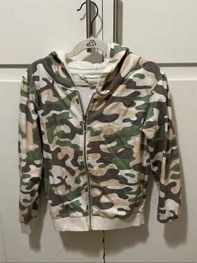 Eleven Paris Kids Camo Zip Hoodie in Green, Beige, Gray
